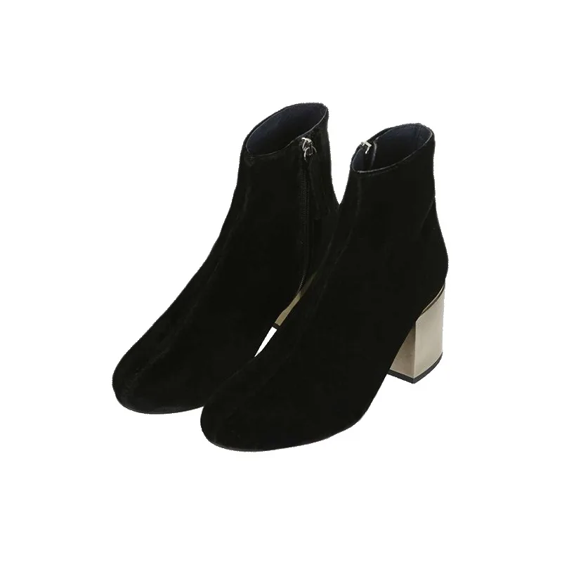 2018 дизайнерские женские бархатные ботинки на среднем каблуке Челси золотистые