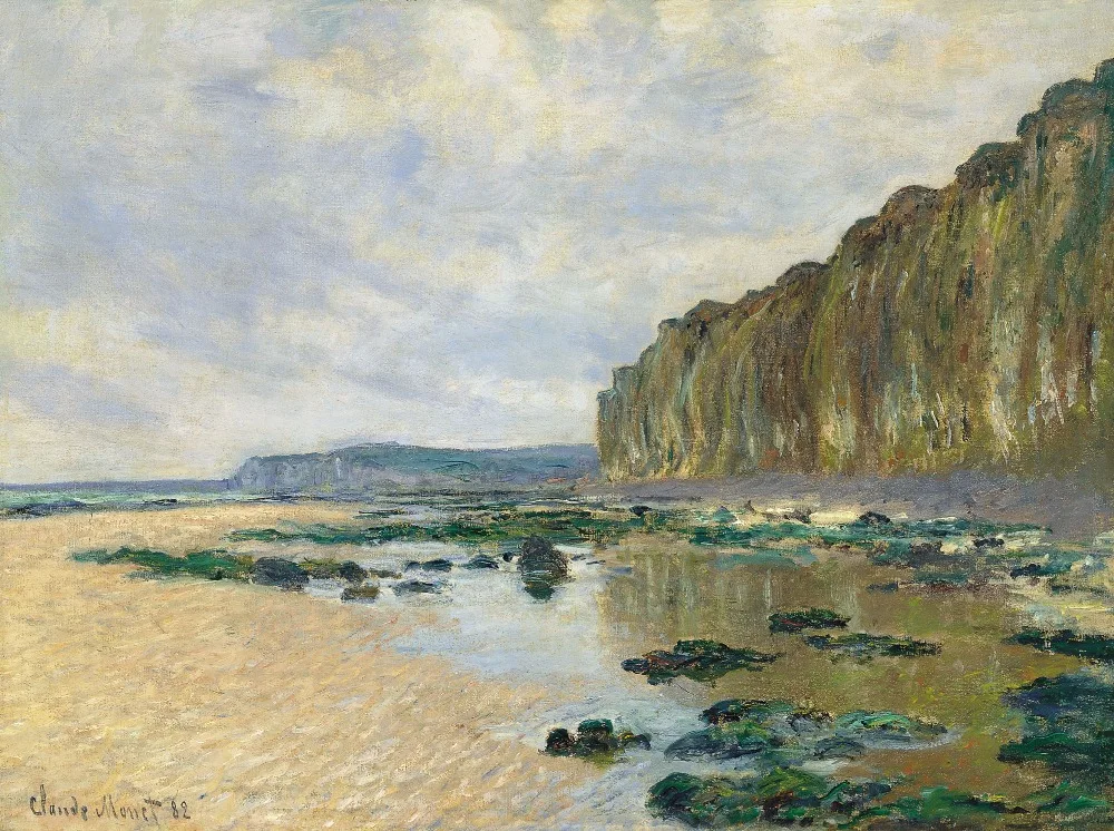 100% handmade landscape oil painting reproduction on linen canvas low-tide-at-varengeville claude monet | Дом и сад