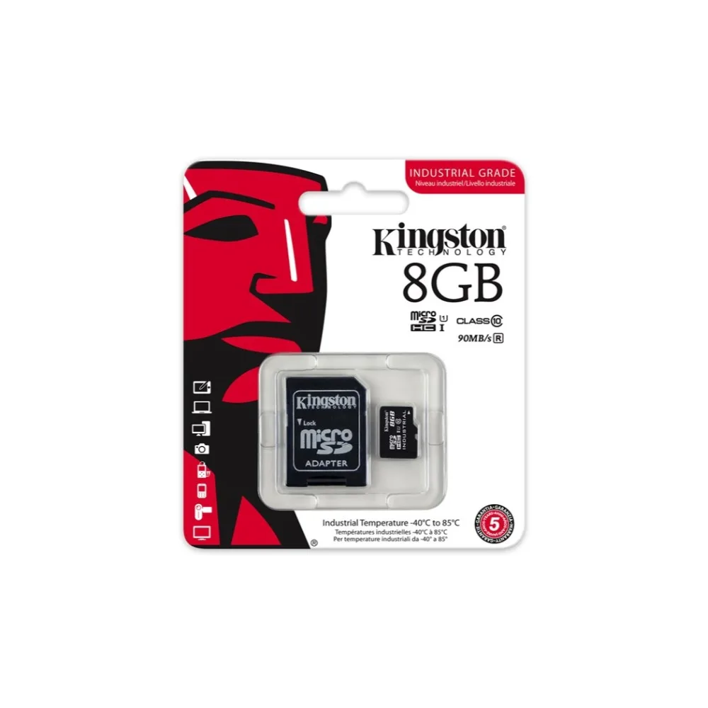 Kingston SDCIT/8 Гб microSDHC 8 UHS I класс 10 промышленная температурная карта + SD адаптер 90