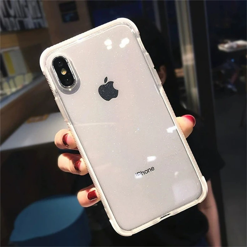 Блестящий чехол для телефона iPhone XS Max X противоударный прозрачный мягкий из ТПУ с