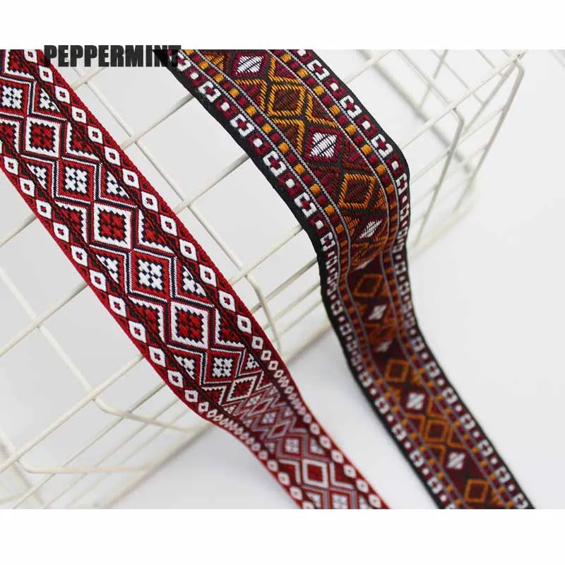 1Yard Ethnic Embroidery Ribbon Flower Lace Vintage webbing Boho Trimming DIY Clothes Bag Accessories Embroidered Fabric