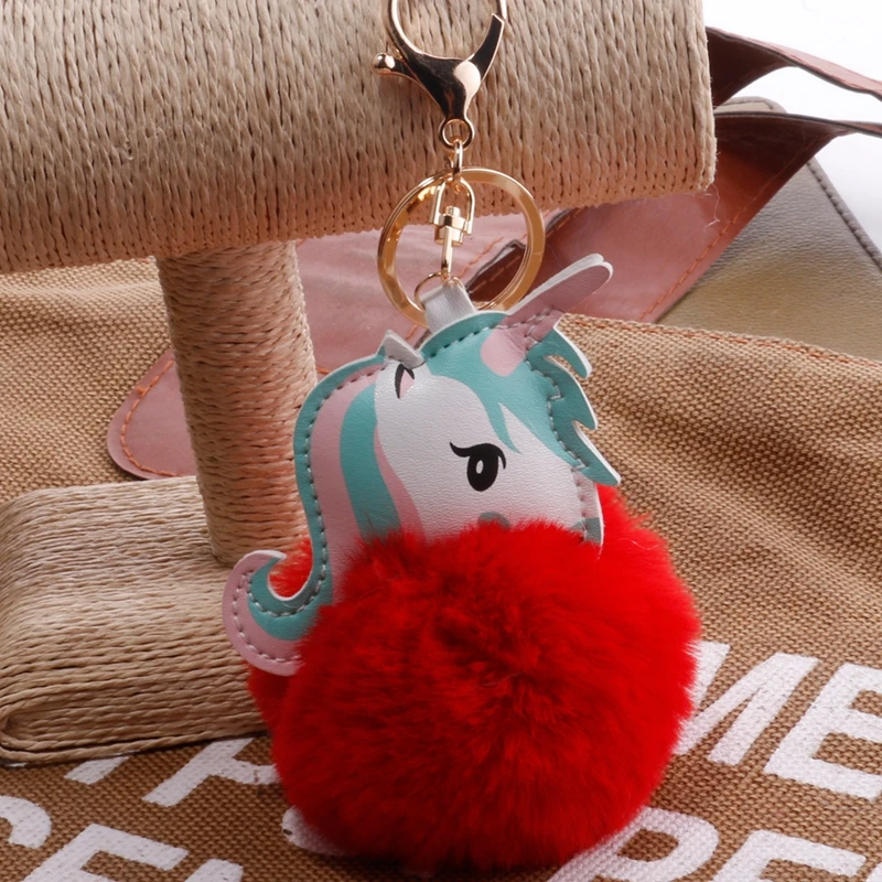 Kawaii единорог плюшевые животные пушистый мех Pom мультфильм аниме Единорог игрушка чучела плюшевые животные брелок с подвеской для сумки Рождественский подарок - Цвет: TOY106-9