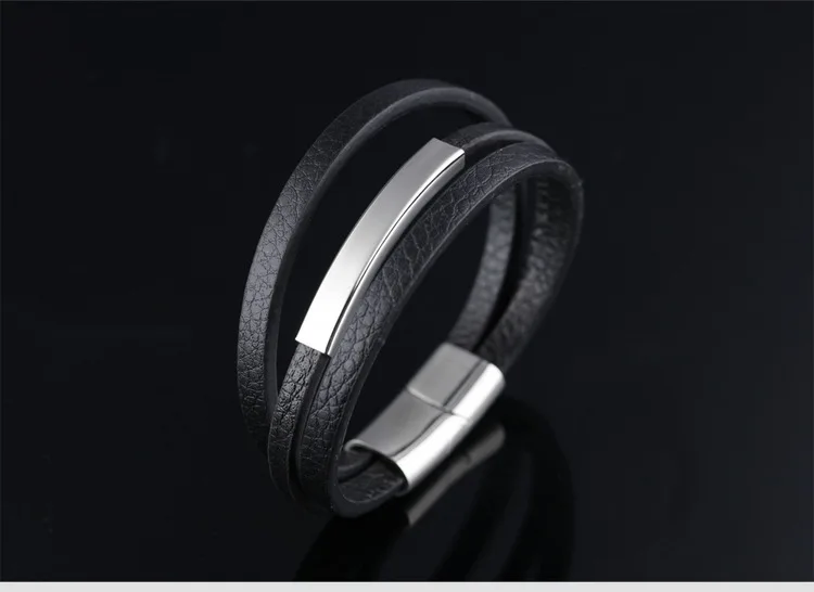 Модный Многослойный кожаный браслет с магнитной пряжкой из титана 316L мужские