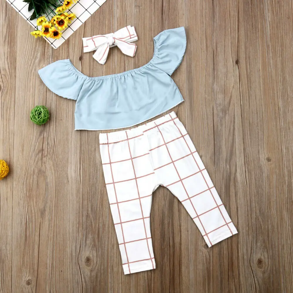 Комплект летней одежды из 3 предметов для маленьких девочек синий укороченный