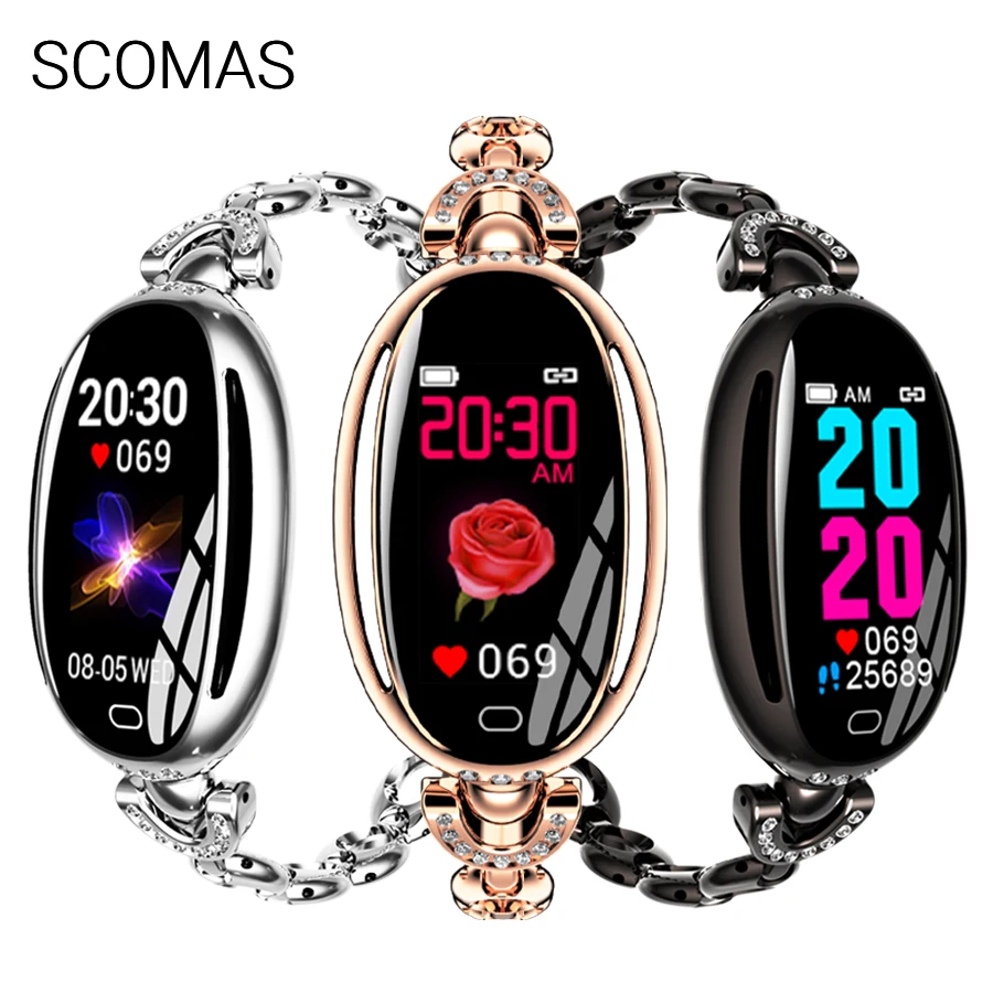 

SCOMAS Fashion Women Smart Watch SE68 0.96"IPS Heart Rate Blood Pressure Monitor Fitness Tracker Smartwatch For iOS Android