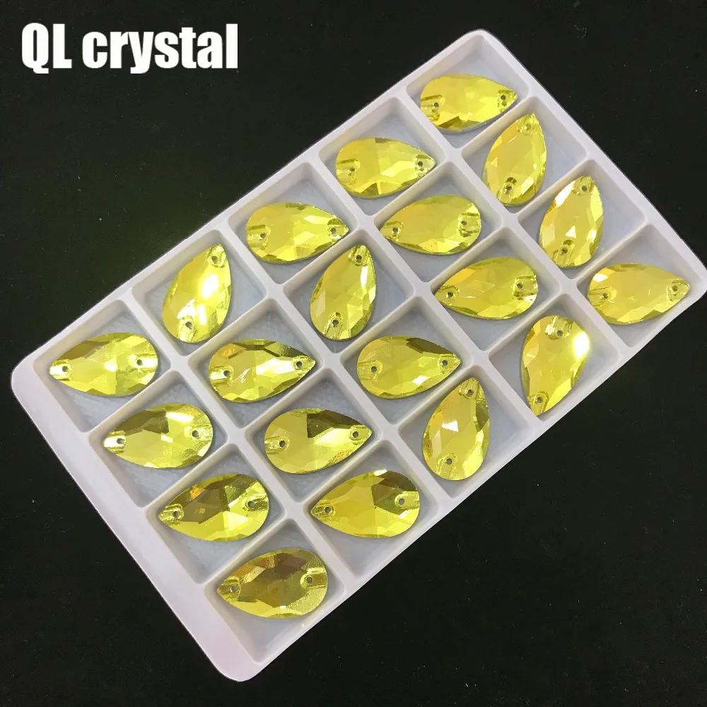 QL Crystal 2018 Популярные 13x22 мм лимонно желтые капли пришиваемые кристаллы стразы для