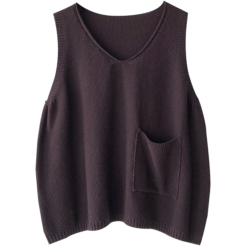 Новый модный вязаный жилет для офисной леди с карманами и v образным вырезом без