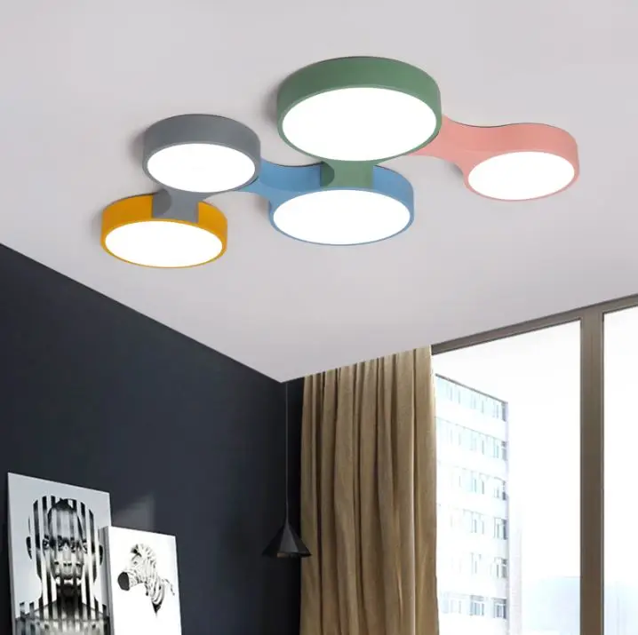 

Creative mosaic design simple Nordic color bedroom study room children room LED dimming iron ceiling lamp