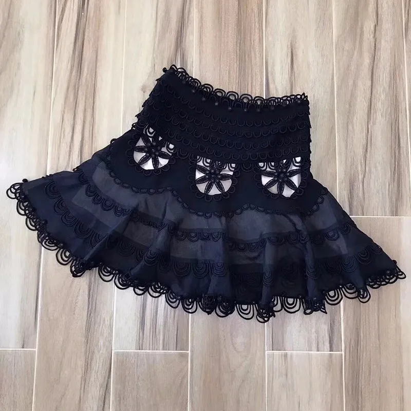 

OXANT Tutu Mini Skirt Hollow Out Elastic High Waist Large Size Draped Skirts Female 2019 Summer Fashion Sexy Clothing