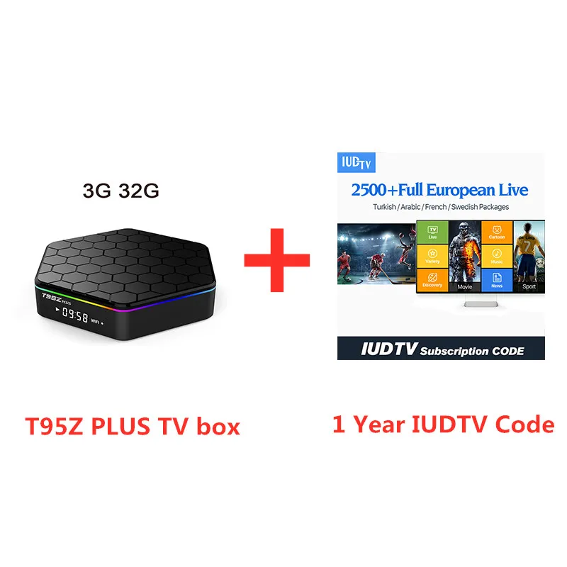 T95Z плюс Android 7,1 tv Box 2G16G 3G32G медиаплеер с 4 K HD онлайн ТВ SUB tv IUD tv QHD tv NEO ТВ код 1 год IP ТВ подписка - Цвет: 3G32G (1 Year IUDTV)