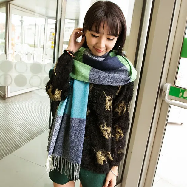 Light Blue Green Sellworld женский зимний шарф для девочек длинный размер сетка лоскутный узор шарфы и палантины модные аксессуары - Цвет: Light Blue Green