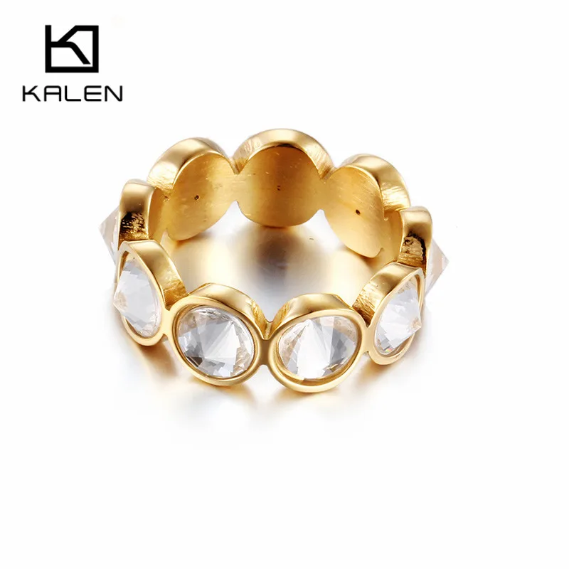 

Kalen Women Wedding Bands Rings For Women Crystal & Stainless Steel Gold & Color Color Round Engagement Rings Girls Party Gifts