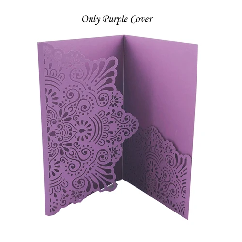 Only Purple Cover 50 шт., европейские свадебные пригласительные открытки с лазерной огранкой, трехкратные кружевные поздравительные визитные открытки, открытки для ответа на приглашение, свадебные сувениры, вечерние украшения - Цвет: Only Purple Cover