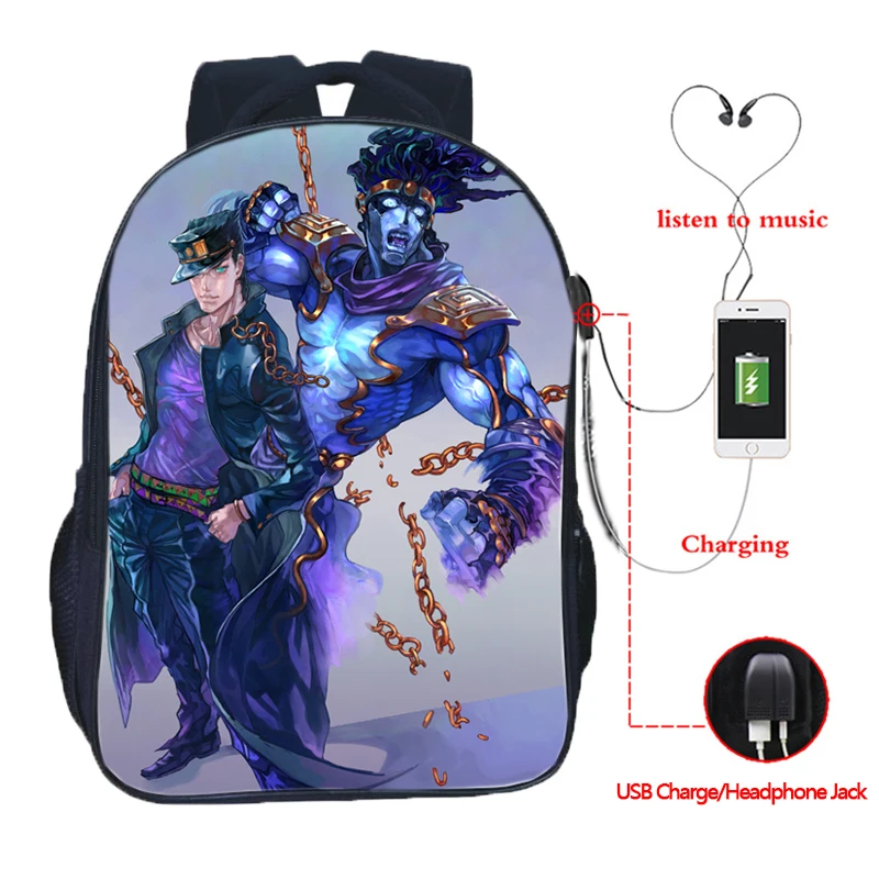 20 JoJo No Kimyou Na Bouken JoJo's Необычные Приключения Jotaro USB Chargingbackpack для мужчин женщин мальчиков девочек рюкзаки школьные сумки - Цвет: 20
