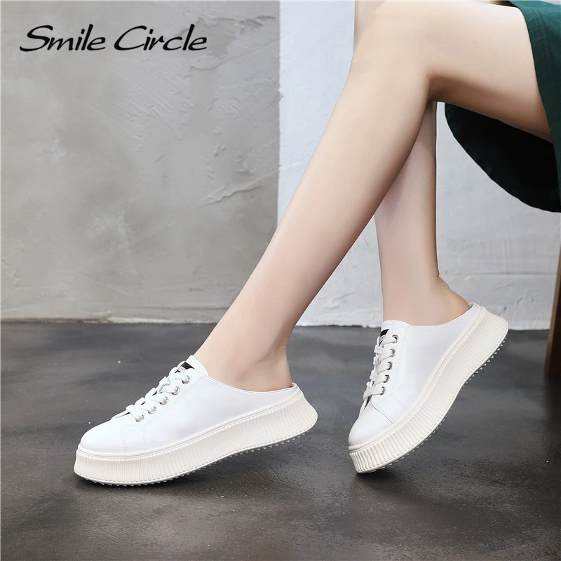 Smile circle/2019 г. весенне-летние белые туфли на плоской платформе женская модная