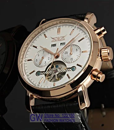Tourbillon Men's gold case automatic Mechanical Celandar function Leather Wristwatch Original Brand Jaragar | Наручные часы