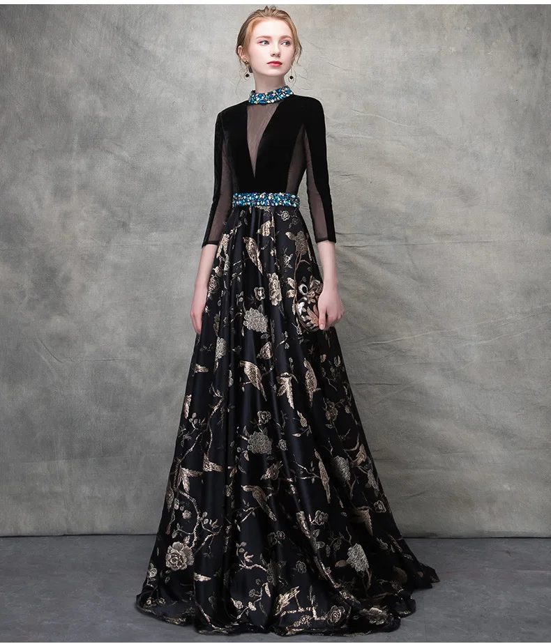 Роскошное черное бархатное кружевное платье с бисером и кристаллами Vestidos De Festa