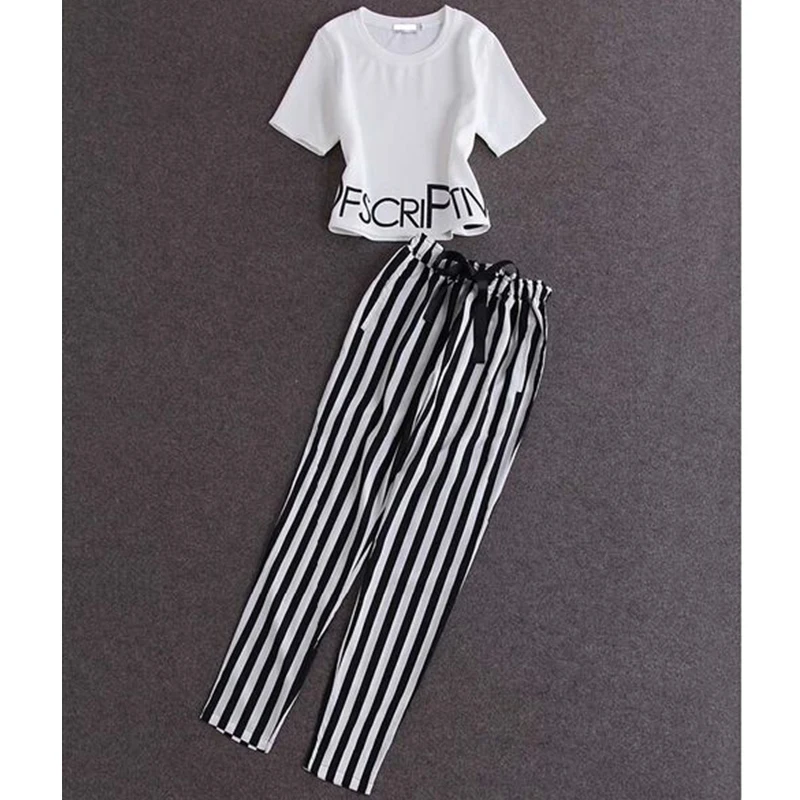 Женский Повседневный костюм футболка с короткими рукавами и надписью брюки в
