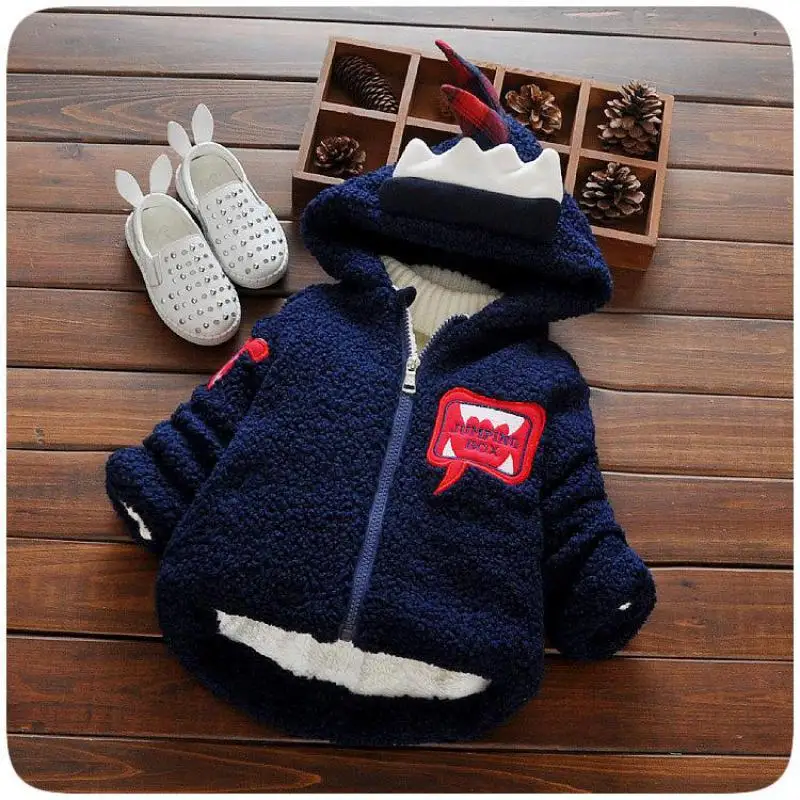 Детская хлопковая куртка с динозавром утепленная для маленьких мальчиков и