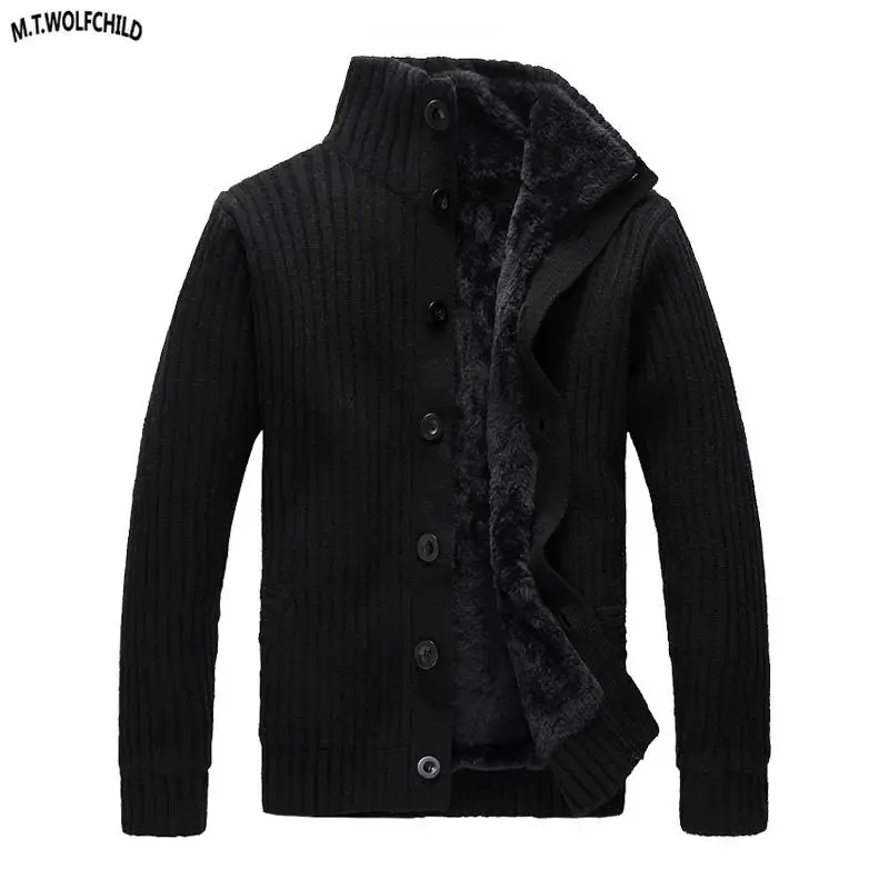 Мода 2018 зимний мужской кардиган с воротником стойкой флисовый плотный вязаный