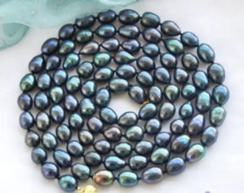 

Fashion 7-8mm New Tahitian Black Natural Pearl Necklace 48" AAA