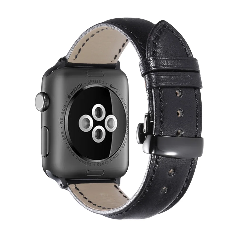IStrap ремешок из натуральной кожи для Apple Watch 42 мм 38 мм/44 мм 40 мм серия 4 3 2 1 для Apple Watch ремешок iWatch ремешок для часов - Цвет ремешка: Black black-Black