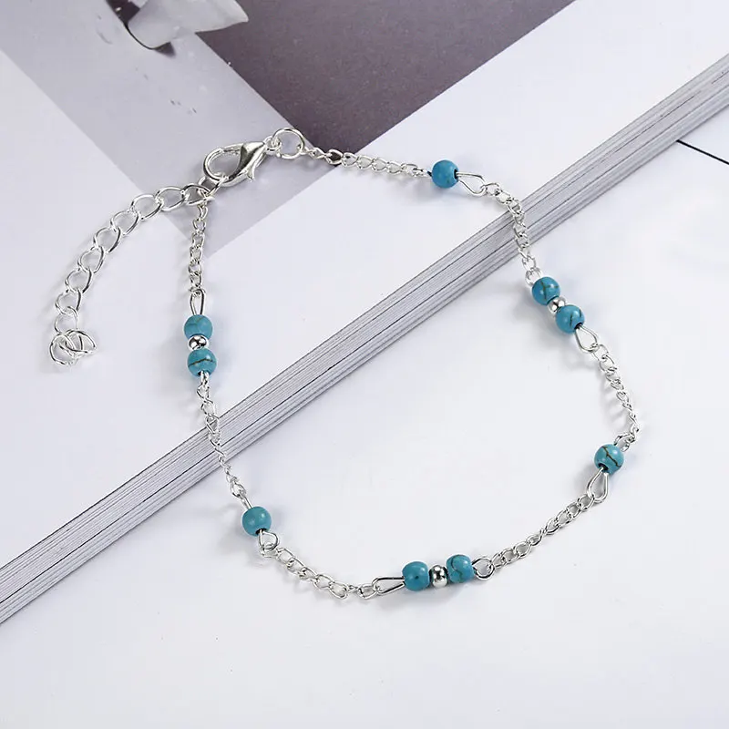 2018 модные новые синие серебряные бусы цепочка на лодыжке Летний Пляжный браслет
