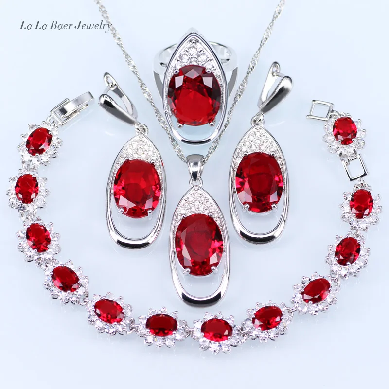 L &amp B 4 шт. серебро 925 ювелирные наборы красный искусственный гранат Белый Циркон