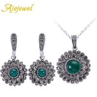 ajojewel womens black cz resin stone sunflower shape fashion jewelry sets vintage necklace earrings rhinestone sets brand