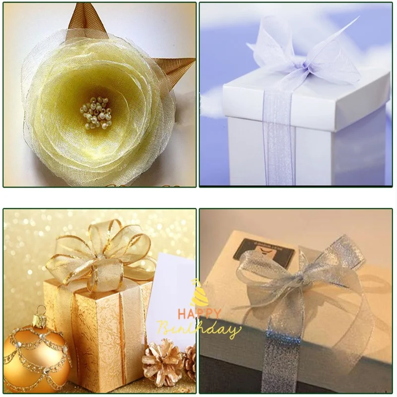 25 ярдов 6 мм Золотая Серебряная Блестящая лента с луком двойные ленты для лица