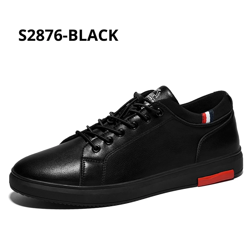 S2876-Black Surom/модная кожаная повседневная обувь для мужчин; визуально увеличивающие рост мужские белые туфли; классические черные мужские кроссовки на шнуровке; Sapato Masculino - Цвет: S2876-Black
