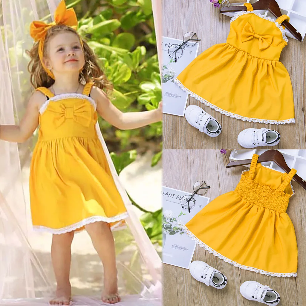 Платье принцессы летнее платье для маленьких девочек без рукавов с бантом