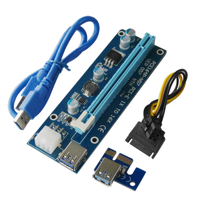 VER007 PCIE X1 к X16 Riser Card PCIe USB 3 0 удлинитель SATA 6Pin 4Pin Molex для Биткоин Майнер| |