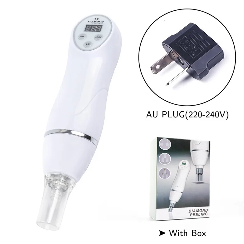AU plug with box 6 наконечников уход за лицом устройство красоты кожи Алмазная дермабразия Угри очиститель пилинг машина уход массаж микродермабразия - Цвет: AU plug with box