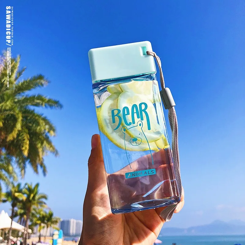 350ml Portable Square Novelty Plastic Juice Lemon Cola Coffee Mug Water Bottle Women Outdoor Sport Leak-Proof Milk | Дом и сад