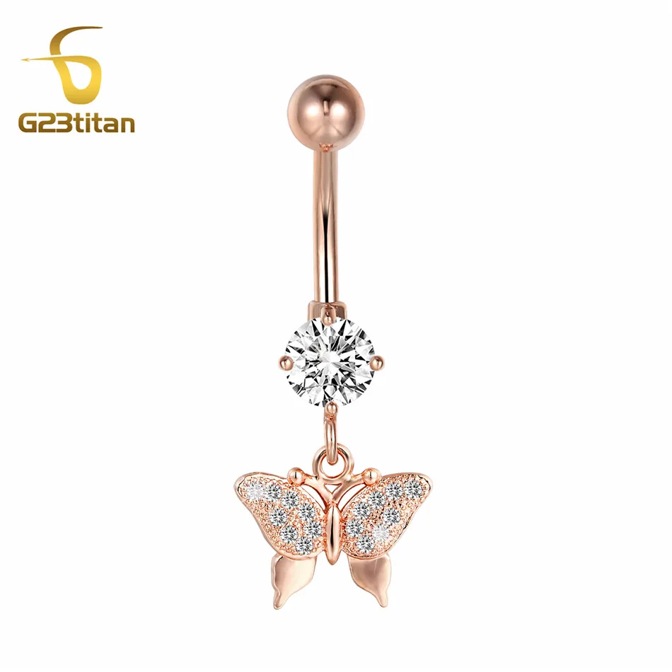 Piercing for Navel G23titan гипоаллергенный пирсинг для пупка Кристалл Бабочка титановый Бар Пирсинг живота висящие Украшения для тела - Окраска металла: Piercing for Navel