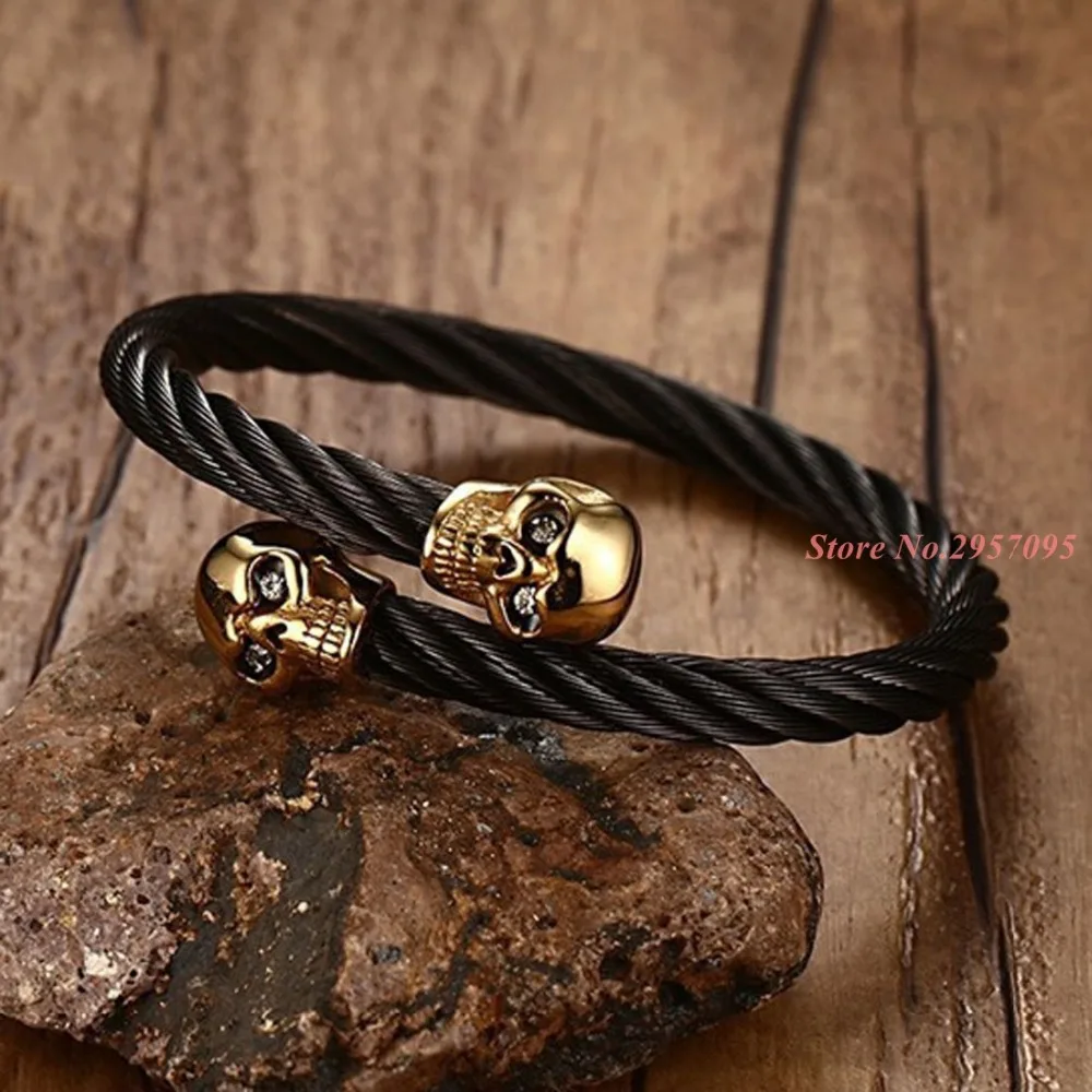Мужские черные браслеты в стиле панк эластичный Байкерский браслет-цепочка из