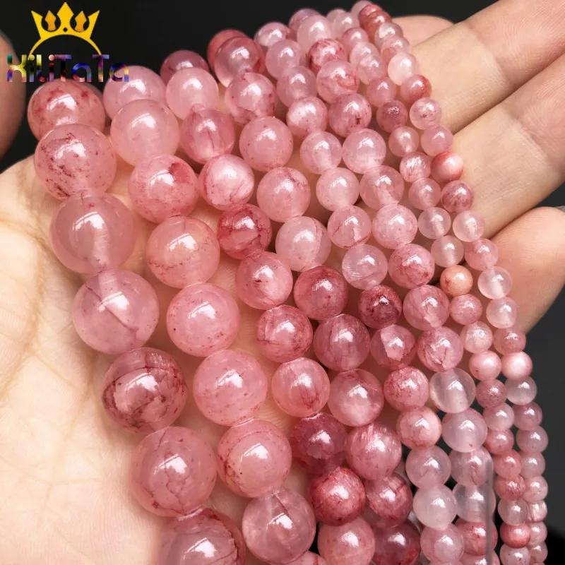 

Natural Stone Beads Cherry Jades Round Loose Spacer Beads For Jewelry Making 4/6/8/10/12mm DIY Handmade Bracelets 15''Strand