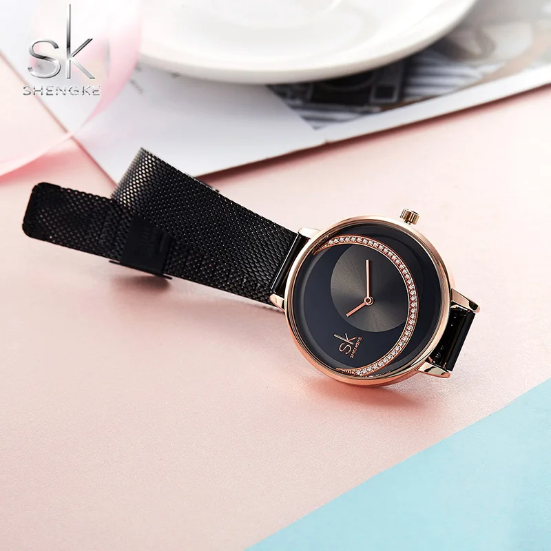Женские наручные часы SHENGKE Reloj Mujer кварцевые из нержавеющей стали для женщин