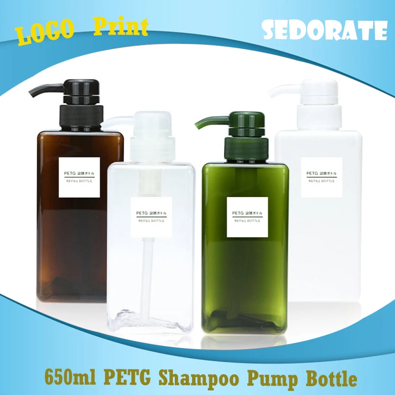 Sedorate 10 pcs/Lot 650ML PETG Square Refillable Bottle For Shampoo Containers Hotel Bath Cream Pump Bottles FY008 | Красота и