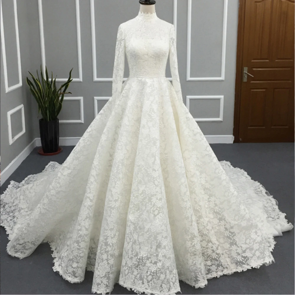 Мусульманское кружевное свадебное платье с длинным рукавом Vestido De Noiva Renda новый