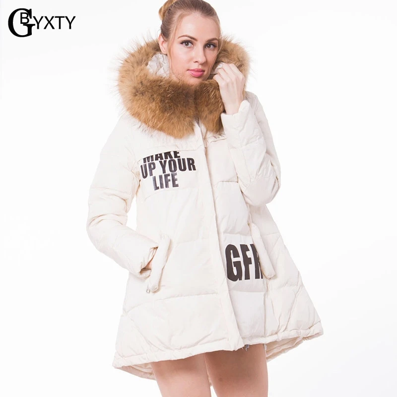 GBYXTY doudoune femme 2018 женский зимний пуховик и пальто воротник из меха енота с буквенным