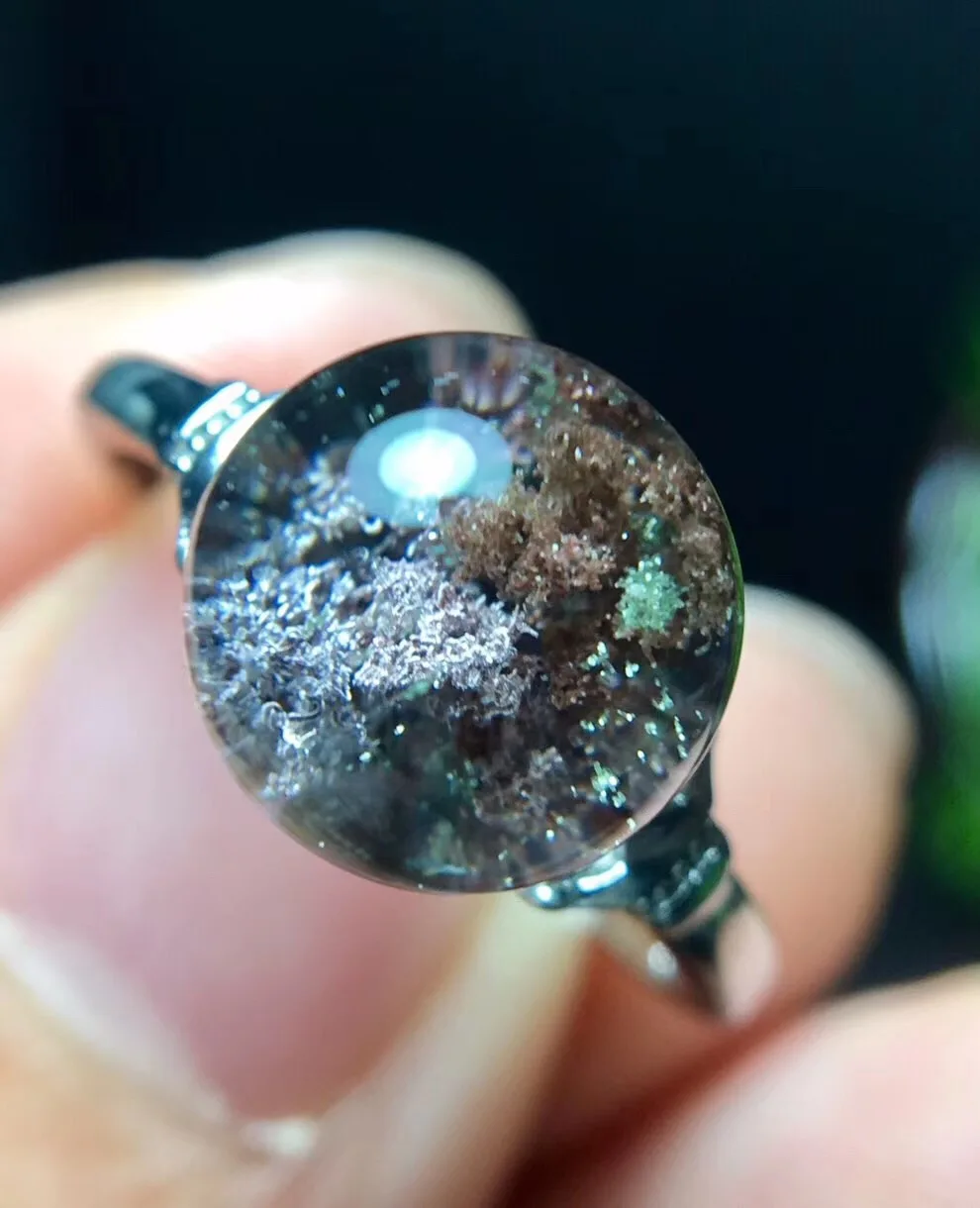 Натуральный зеленый фантомный Кварцевый Кристалл Регулируемые кольца 9 мм 925