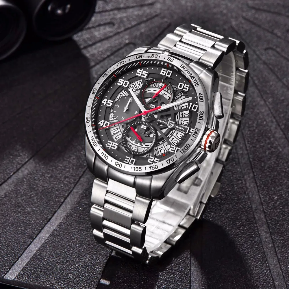 Часы-скелетоны PAGANI Мужские кварцевые спортивные армейские в стиле милитари с