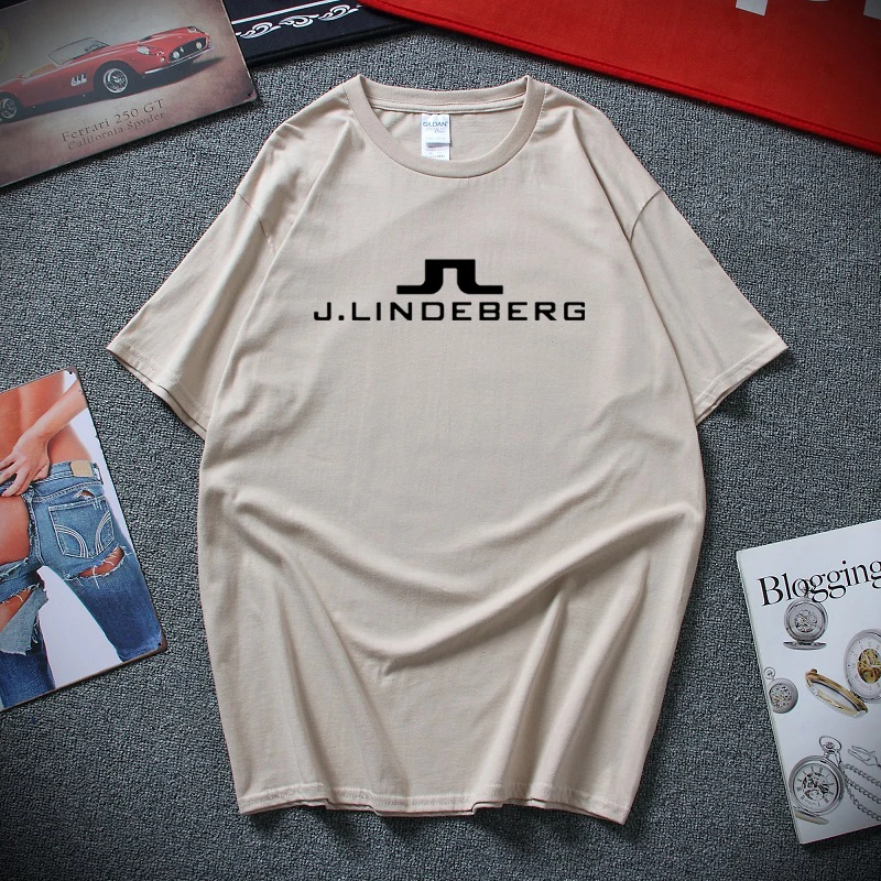 Хаки Новая Винтажная футболка с логотипом J Lindeberg Golfer,, хлопок, XS-2XL, футболка с коротким рукавом, Мужская комическая рубашка - Цвет: Хаки