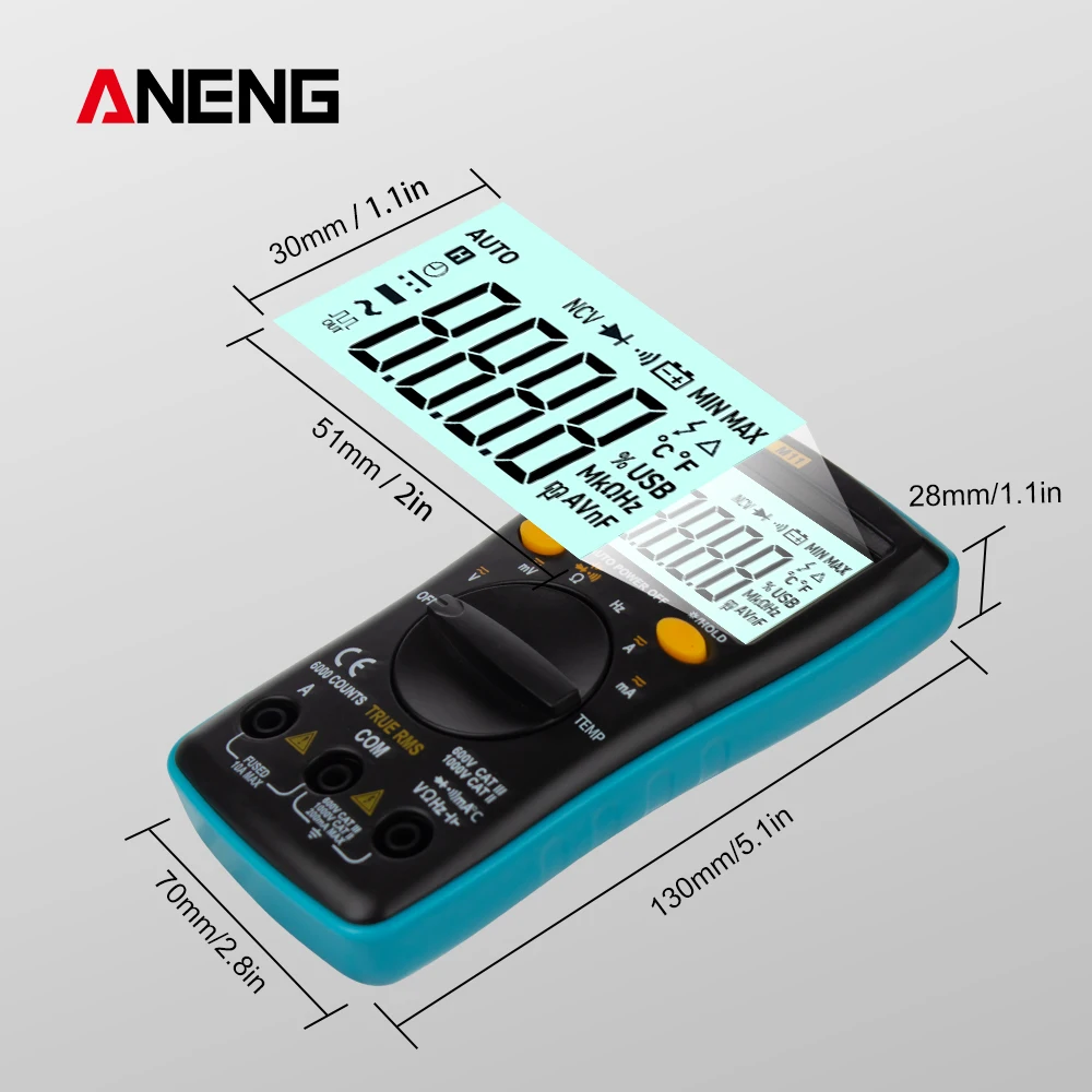 ANENG AN8002 Цифровой мультиметр 6000 отсчетов подсветка AC/DC Амперметр Вольтметр Ом крокодил Перемычка провода тестовый провод