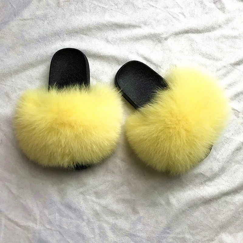 Шлепанцы из лисьего меха пушистые и настоящие меховые шлепанцы меховая летняя