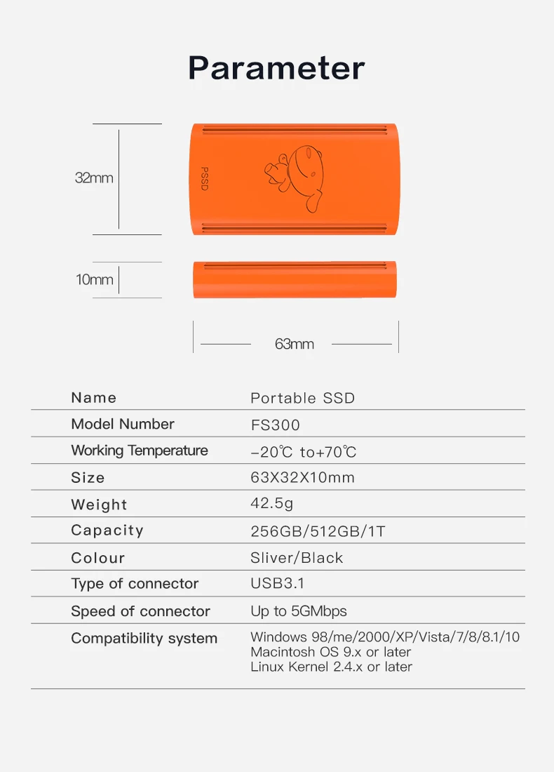 DM внешний SSD жесткий диск FS300 1 ТБ портативный SSD Внешний жесткий диск hdd для ноутбука с type C USB 3,1 256GB 512GB серый