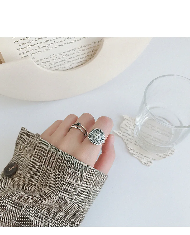 F.I.N.S Vintage Old 925 Sterling Silver Rings for Women Retro Round Elizabeth Portrait Finger Ring Female Costume Fine Jewelry