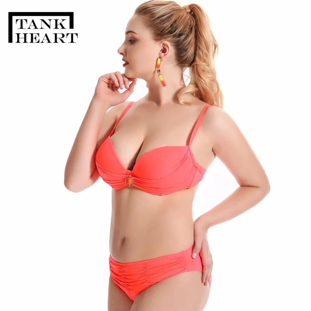 Майка с сердцем 2XL-6XL размера плюс, Одноцветный бикини, комплект бикини, пуш-ап, купальник для женщин, купальник, плюс размер, пляжный купальник для купания
